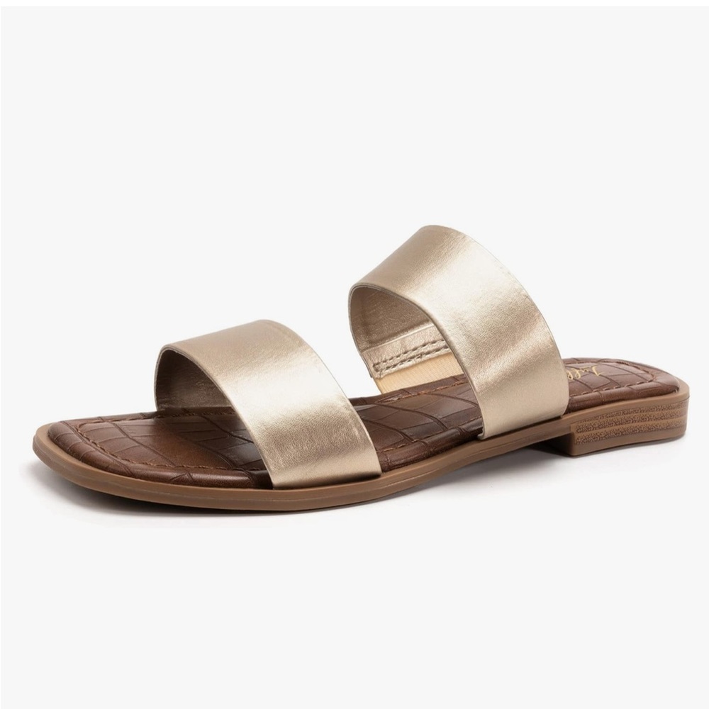 Gold Strap Leather Slide Sandal